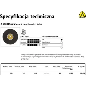 Отрезной круг по металлу KLINGSPOR 350 x 2,5 x 25,4 мм A630N Supra (MPN 353324)