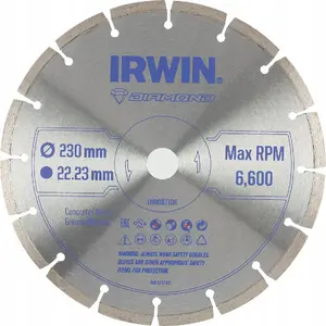 Дисковая алмазная пила Irwin 230 мм x 22,23 мм сегментная для бетона, кирпича, гранита, мрамора