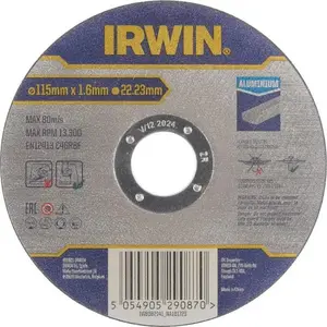 Cutting Disc for Aluminum Irwin 115 mm x 1.6 mm x 22.23 mm