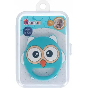 Bambam baby teething toy rattle Sówka (owl) — gryzak 9×14×2 cm, with carrying case