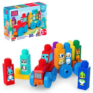 MATTEL Mega Bloks First Builders Build & Match Animal Tractor Building Blocks Toy 30 Pieces Plastic for Toddlers