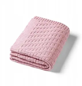 Cotton Knit Baby Blanket PurePower ON-2447 — pink, lightweight knit, infant blanket