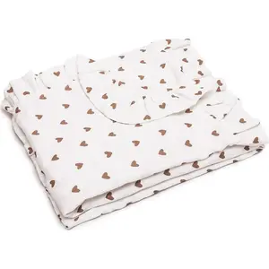 Muslin Baby Blanket PULP BAMBOO 90x100 cm with Heart Pattern and Frilled Edges