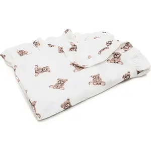 Muslin Baby Blanket PULP BAMBOO 90×100 cm with Ruffled Edges — Bear Print