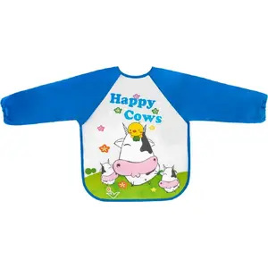 No name BO C0562 priekšautiņš ar piedurknēm 'Happy Cows' — ūdensnecaurlaidīgs kokvilnas piedurkņu priekšauts