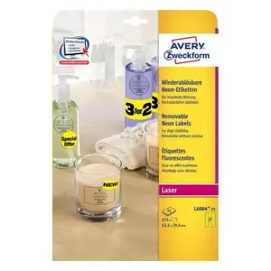 Самоклеящиеся этикетки Avery Zweckform L6004-25 — Закруглённый прямоугольник, Постоянный клей, Жёлтые, 675 шт.