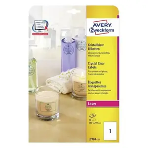 Non-adhesive printer labels Avery Zweckform L7784-25 Transparent A4 21 x 29.7 cm, 25 sheets (625 labels)