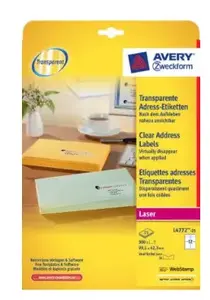 Этикетки для принтера Avery Zweckform L4772-25 — прозрачный полиэстер, лазер, 99,1 x 42,3 мм, 300 шт.