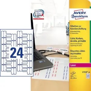 Self-adhesive Rectangle Labels Avery Zweckform L7950-20 — 60 × 40 mm, Permanent, 480 pcs