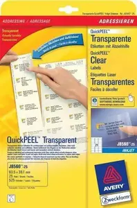 Label sheets Avery Zweckform J8560-25, transparent, inkjet, 63.5×38.1 mm, 525 labels (25 A4 sheets)