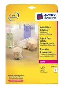 Avery Zweckform L7783-25 Transparent Laser Printer Labels 96 x 50.8 mm, 250 pcs, Polyester