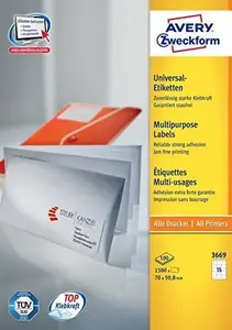 Self-adhesive Printer Labels Avery Zweckform 3669 — White 70 x 50.8 mm, 1500 labels (100 A4 sheets)