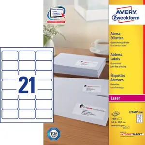 Self-adhesive label Avery Zweckform L7160-100 Rounded rectangle 63.5×38.1 mm Permanent White 2100 pcs