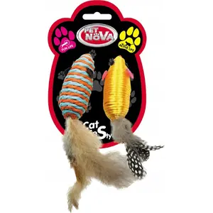 Набор игрушек для кошек Aqua Nova PETNOVA — 2 мышки с перьями, 7×3 см каждая