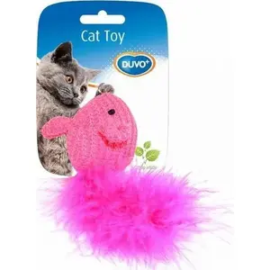 Игрушка для кошек Duvo+ ZAB. KOT MYSZKA Z WEŁNY Z PIÓRKIEM, 10×6×4 см, модель VAT015429