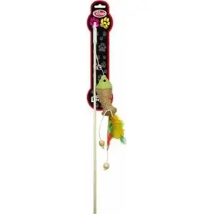 Игрушка-удочка для кошек Aqua Nova PETNOVA CAT-ROD-WOOD-4 — удочка 40 см с рыбкой и пером
