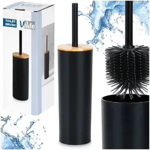 Toilet Brush with Stand Bisk ORI_567017 — Silicone Brush Head, Bamboo-Covered Stand, Black, 36.5 cm