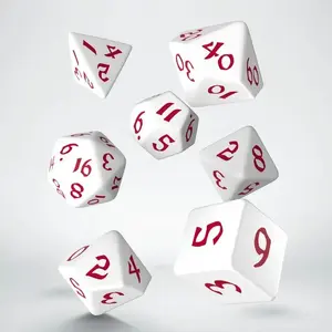Dice set Q-Workshop Komplet Kości Klasyczno Runicznych — white and red, themed polyhedral gaming dice
