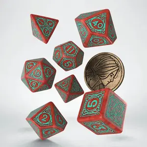 Polyhedral Dice Set Q-Workshop The Witcher — Triss Merigold the Fearless, 7 dice + metal coin