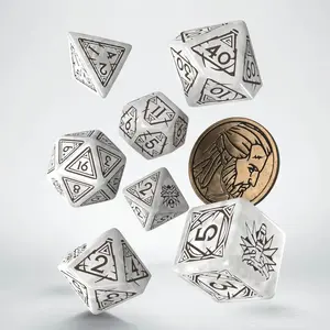 Набор полиэдрических кубиков Q-Workshop The Witcher Geralt — The White Wolf, 7 кубиков + металлическая монета