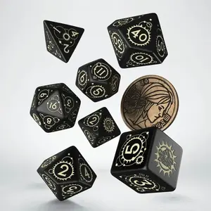 Dice set Q-Workshop The Witcher Ciri - The Zireael, 7 polyhedral dice + metal coin