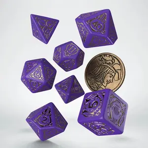 Polyhedral Dice Set Q-Workshop The Witcher — Dandelion (Viscount de Lettenhove), 7 dice + metal coin