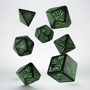 Набор кубиков Q-Workshop Zew Cthulhu 7th Edition — чёрно-зелёные, 7 многогранных кубиков