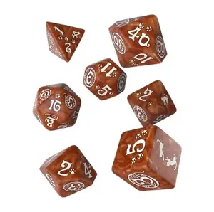 Dice set Q-Workshop CATS — 7 pcs, brown and white, boxed
