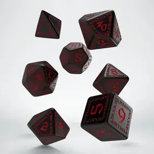 Dice set Q-Workshop Runic black-red — tabletop roleplaying dice, 7-piece set