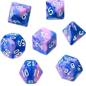 Rebel RPG dice set — two-color blue and pink, polyhedral gaming dice set