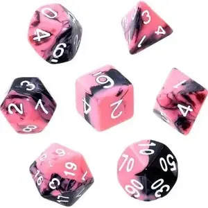 Rebel RPG Dice Set — Two‑Tone Pink and Black, White Numerals