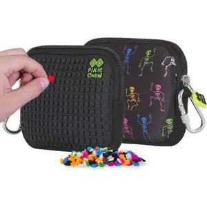 Toiletry Bag PIXIE CREW PXA-08-10 — ZIP Pouch, Cosmetic Case, Black Skeleton Panel