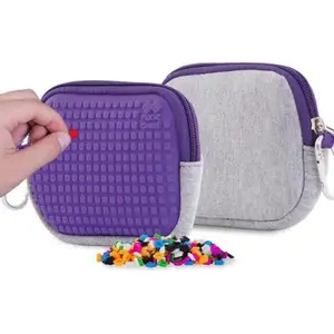 Toiletry Bag PIXIE PIXIE CREW PXA-07-22 — zippered cosmetic pouch, gray with purple panel