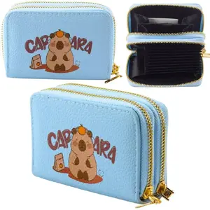 Wallet double-compartment Lean Kapibara blue, card slots, 12.5 x 8.5 cm