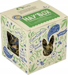 Tivo Hay Box Babka Lancetowata + Bławatek 9×9×9 cm — siena bloks maziem dzīvniekiem