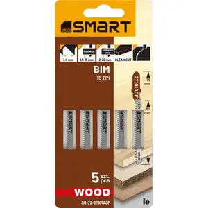 Jigsaw Blade Set Smart 18 TPI for Wood, 5 pcs (model 22-2T101AOF)