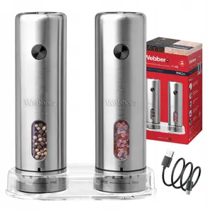 Electric Rechargeable Salt and Pepper Grinder Set Webber 2 pcs Stainless Steel USB