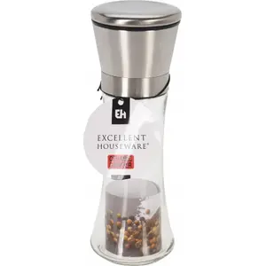 Pepper Grinder Lumarko H19 cm, glass and stainless steel spice mill