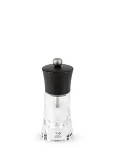 Salt grinder PEUGEOT Oléron — acrylic and wood housing, 140 mm, chocolate/transparent