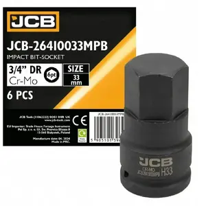 Socket bit, impact, 33 mm, 3/4" drive, 6-point — JCB