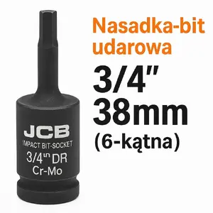 Socket bit 38 mm 3/4" 6-point, JCB — impact-ready drive accessory
