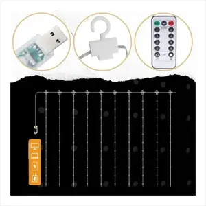 LED apgaismojuma aizkars Extralink 3×3 m, 300 LED, auksti balts, 5V USB — dekoratīvas virtenes