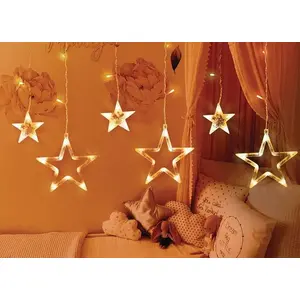 Gaismas aizkars 138 LED Zvaigznītes, silti balta — No name ML48C