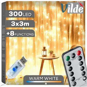 String Light Curtain Vilde with Remote, 300 LED, 3 m
