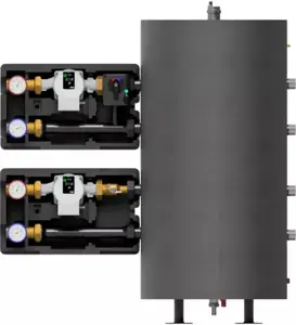 Heating set Purmo MIX-BOX 3 with Grundfos UPM3S Auto 15-60 pumps, two SMT 83 groups, CX 2F manifold and P2 wall cabinet