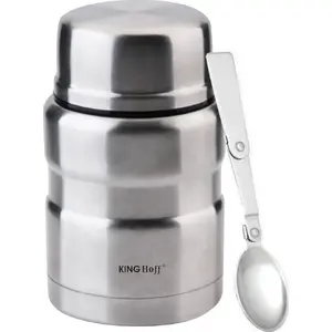 Термос для еды KingHoff KH-1457 0,5 л Серебристый, вакуумный контейнер для обеда