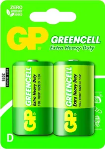 Single-use D battery GP Greencell — Zinc Chloride, cylindrical D size
