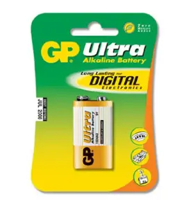 Vienreizlietojama 9V sārmainā baterija GP Ultra — izmēri 25,5×16,5×47,5 mm