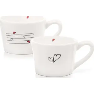 Ceramic mugs with handle ORION Ori_128864 set of 2 210 ml white with heart motif