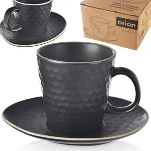 Ceramic coffee cup with saucer Michelin ORION 235 ml, black, decorative